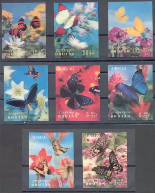 Bhutan - Butterflies, Full Set +  Sheetlet 3-D Stamps Vf Mnh **!