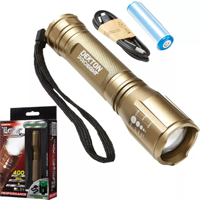 Dekton Performance COB LED Torch 400 Lumens 350M Flashlight USB Rechargeable