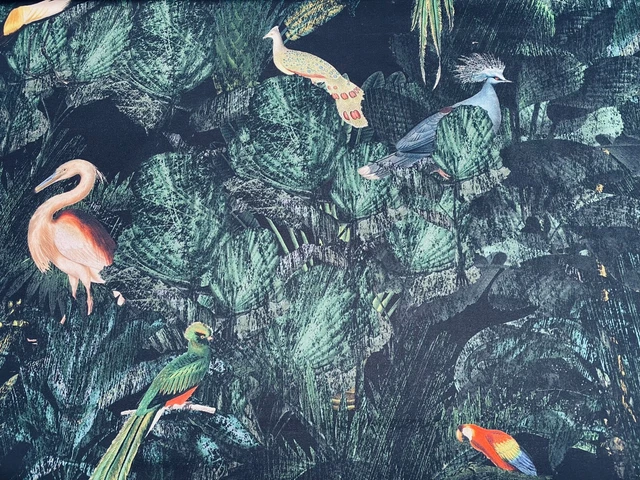 Jungle Oiseaux Palm Feuilles Tropical Tissu Matière pour Décor Maison - 137cm
