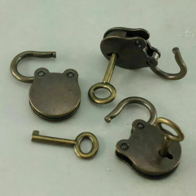 3 * Old Vintage Antique Style Mini Padlocks Key Lock Bronze Retro Jewelry Lock C