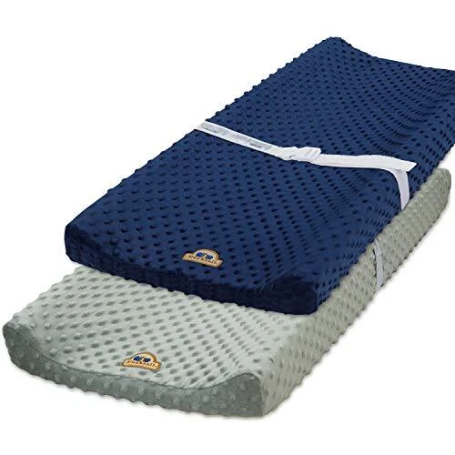 BlueSnail Ultra Soft Minky Dot Changing Pad Cover 2 Pack Gray+Navy 2 Pack