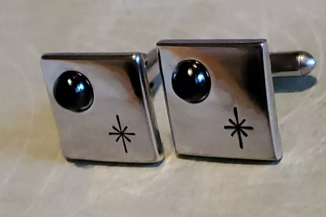 Vntg Men's Jewelry MCM Cuff Links SWANK Starburst SilverTone Chrome & Black Onyx