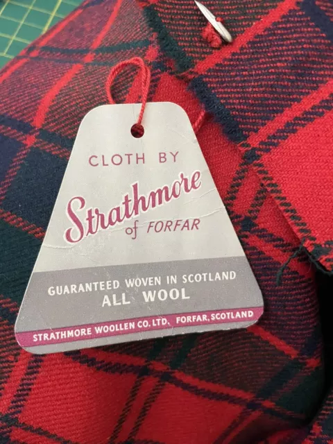 Cloth By Strathmore Of Forfar Scotland Wool Tartan Plaid Yard New With Tag 3