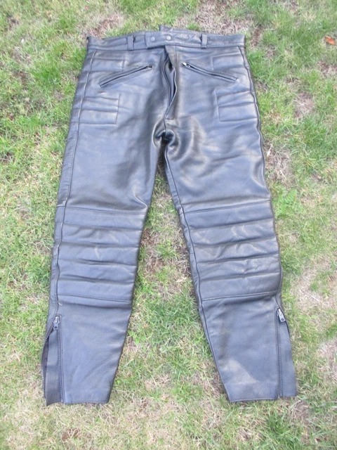 Pantaloni Da Moto Touring Da Uomo Senza Marchio Taglia 34"" Vita 28"" Gamba Nera In Pelle