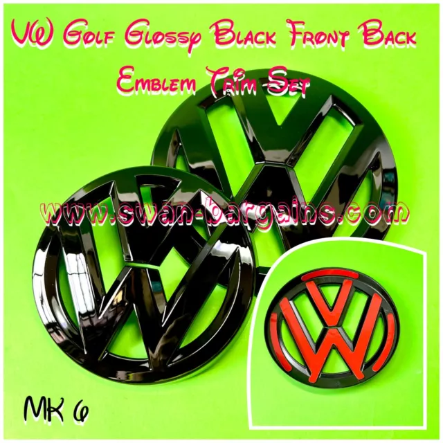Full Black Front Grill Badge VW Volkswagen Golf MK6 MK7 MK7.5 Rear Trunk Emblem