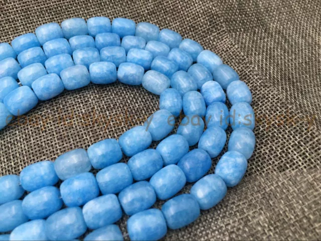 9x11mm Natural Blue Aquamarine Gemstone Barrel Cylinder Loose Beads 15'' Strand