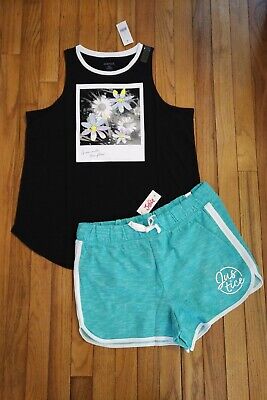 NWT Justice Girls Outfit Sequin Flower Tank Top/Shorts Size 7 8