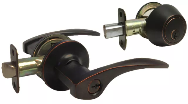 Entrance Deadbolt combo Oil Rubbed Bronze Door Handle Lever knob lock exterior