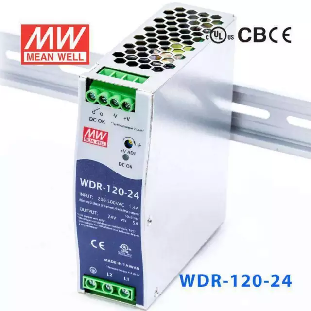 Mean Well WDR-120-24 Single Output Industrial Power Supply 120W 24V - DIN Rail