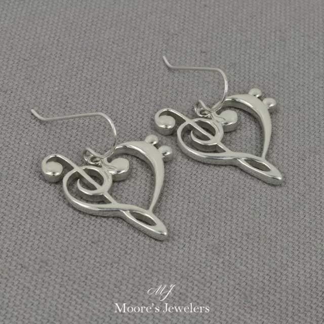 925 Sterling Silver Treble and Bass Clef Heart Earrings