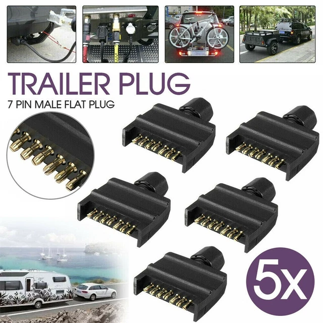 5 Pièce 7 Broche Plat Prise Mâle Connecteur Noir for Camion, Camping, Bateau Et