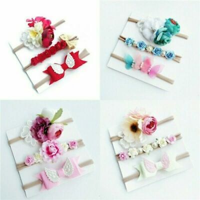 Baby Girls Flower Hair Band Set Soft Newborn 3PCS Gift Elastic Bow Knot Headband