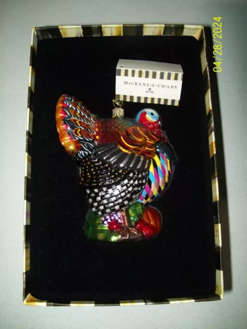 Very RARE Mackenzie Childs Blown Glass Turkey Ornament 539110-36 In Box Nice