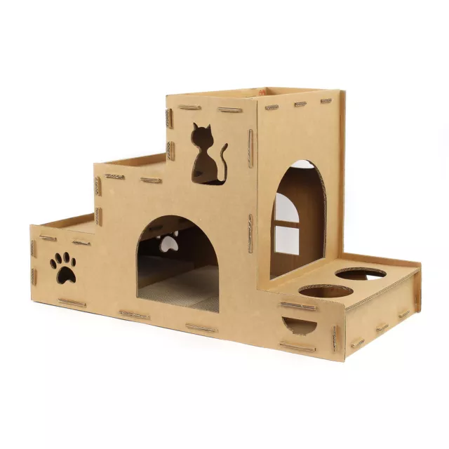 Escalier pour chats en Carton avec Mangeoire Maison Niche Grattoir Griffoir