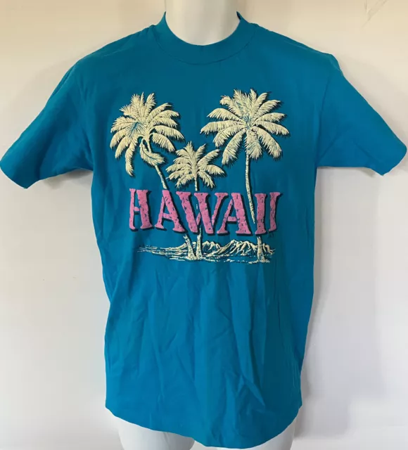 Hawaii Vintage Hanes Beefy-T Mens Graphic T-Shirt Blue Palm Trees Men’s Sz M