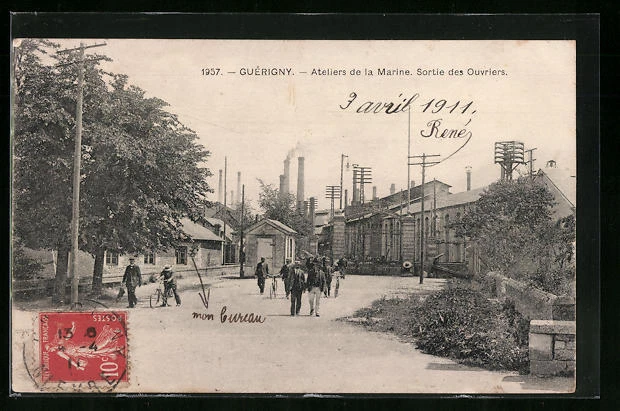 CPA Guérigny, Ateliers de la Marine, Exit des Ouvriers 1911