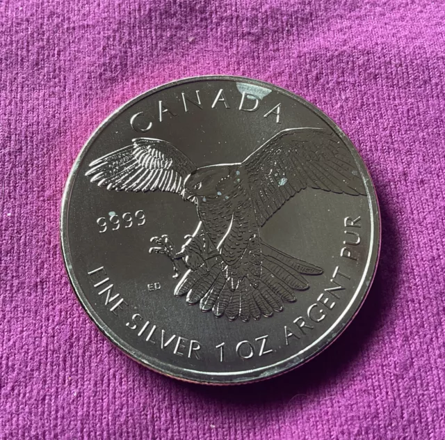 2014 Canada RCM Peregrine Falcon Birds of Prey 1oz Fine Silver, Milk Spots.