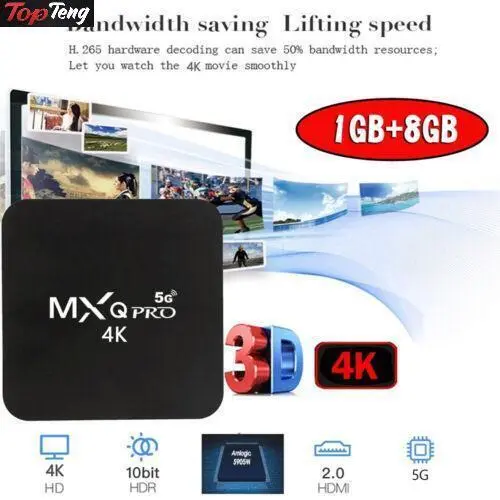 5G Wifi MXQ Pro 4K Ultra HD 64Bit Android 4-Core Smart TV Box Ram 1GB ROM 8GB T1