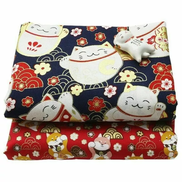 Japanisch Baumwolle Stoff Tuch Kimono Fortune Katze Hund Retro 100 150cm DIY