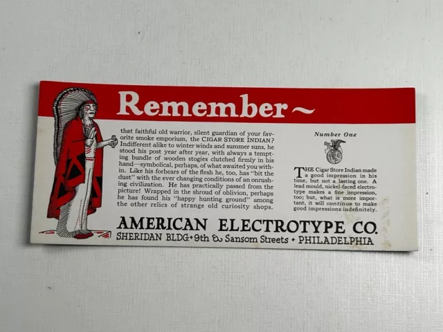 Advertising Ink Blotter Native American American Electrotype Philadelphia PA