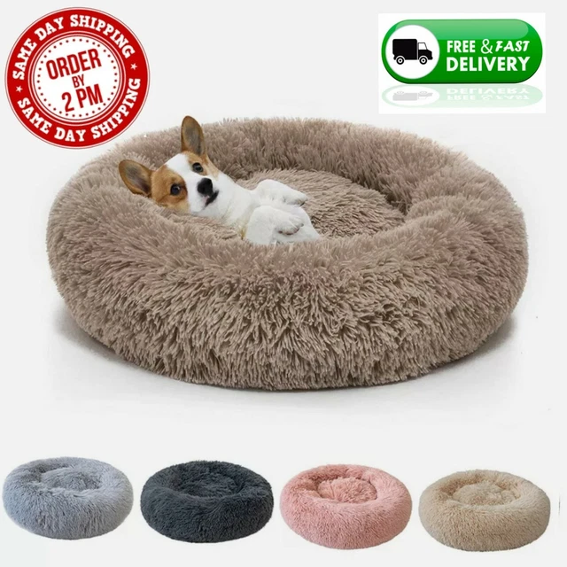 Donut Plush Pet Dog Cat Bed Fluffy Soft Warm Calming Bed Sleeping Kennel Nest