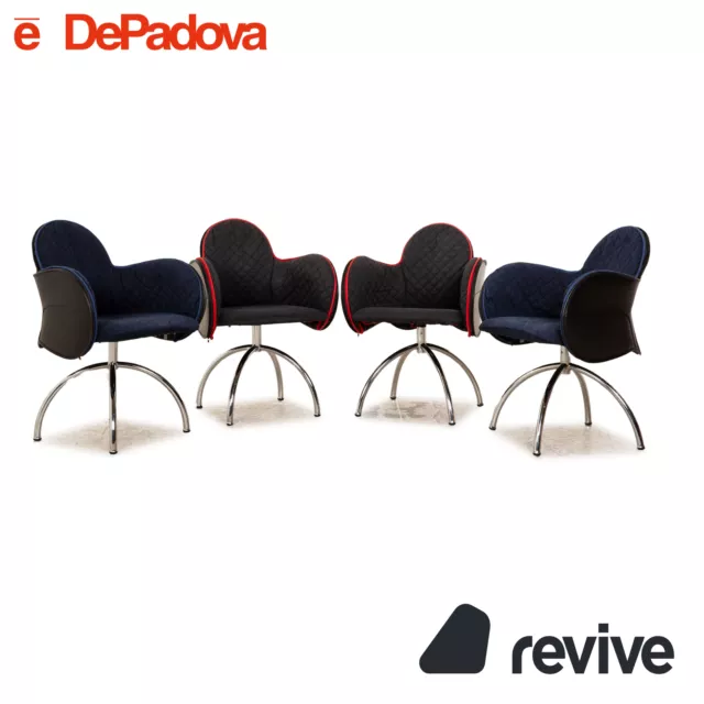 Set 4 Sedia De Padova pelle blu rosso nero tessuto by Vico Magistretti