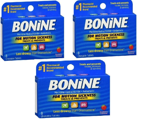 BONINE FOR MOTION Sickness Raspberry Chewable Tablets 8ct THREE PACK £ ...