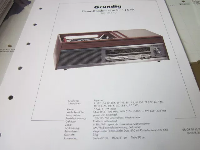 Radio Archiv Schaltplan N 2003 Grundig Phono Kombination RF 115 PH, 1968