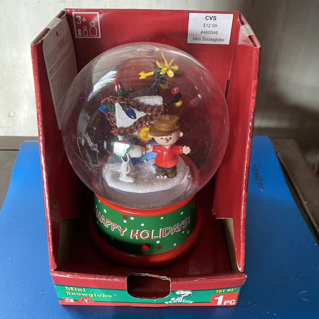 Peanuts Charlie Brown and Snoopy Gemmy Christmas Snow Globe Airblown