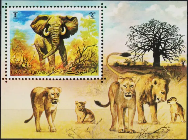Umm Al Qiwain 1971 Elephants Lions Wild Animals Nature m/s MNH