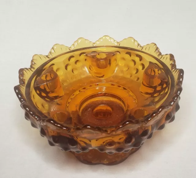 Vintage Fenton Amber Art Glass Candle Holder Centerpiece Hobnail Footed