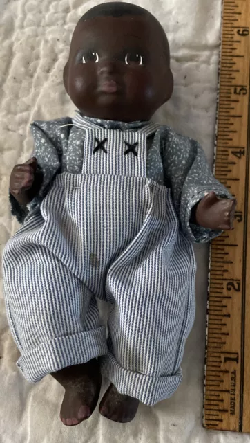 Vintage Black American Porcelain  5.5” Boy Doll Articulated