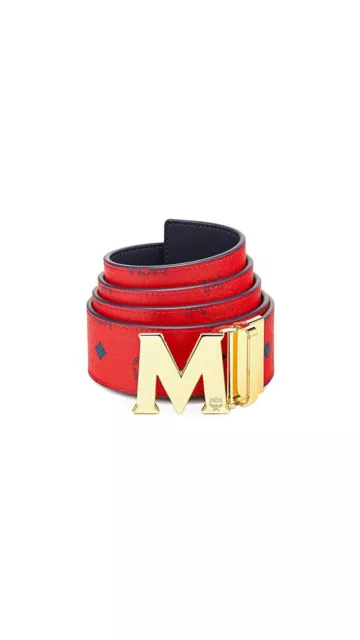 Authentic Adjustable Reversible Red to Blue MCM Belt with Gold Buckle One Size