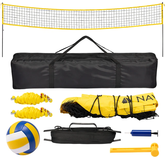 Set Volleyball Complet Navaris - Filet + Ballon + Poteaux Pliables - Beach Volley Jardin