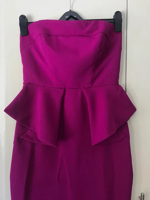 LIPSY LONDON PURPLE Pink Strapless Bandeau Peplum Fitted Midi Dress UK 10 60.00 PicClick UK