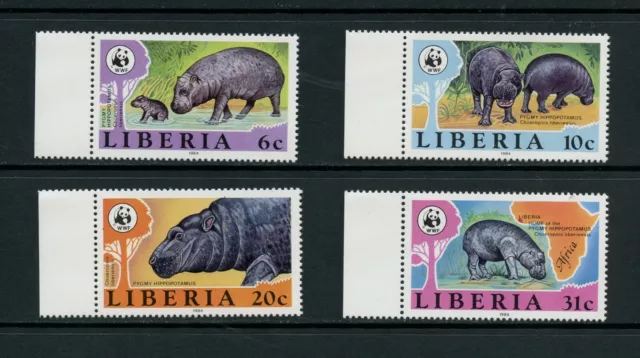 S635 Liberia 1984 Faune Pygmy Hippo's Wwf 4v. MNH