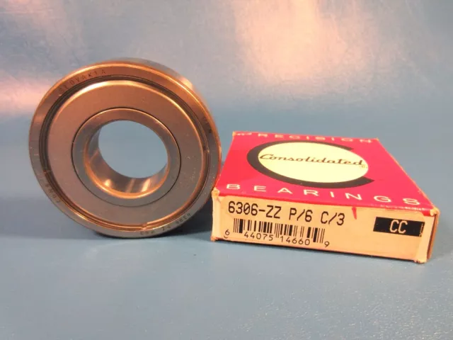 Consolidated 6306-ZZ P/6 C/3 Single Row Precision Radial Ball Bearing (FAG, SKF)