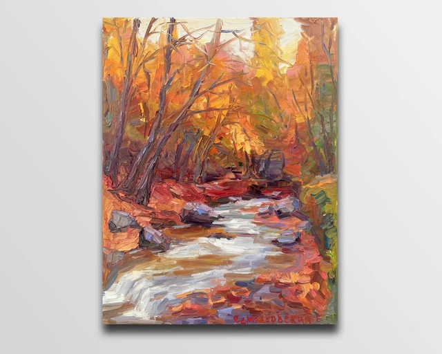 River painting Original art Impressionism Oil on canvas by E Chernyakovsky