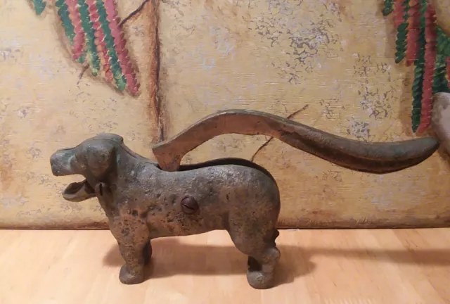 Antique Nickel Plated Cast Iron Nutcracker Dog St Bernard Pyrenees