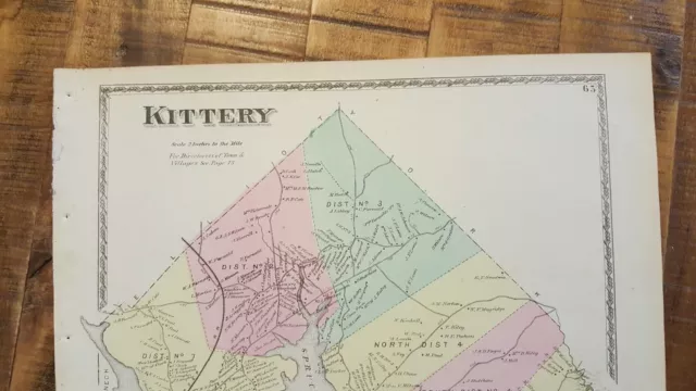 Antique Colored MAP - KITTERY, MAINE Atlas York County, ME - 1872 2