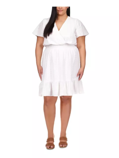 MICHAEL MICHAEL KORS Womens White Lined Short Sleeve Fit + Flare Dress Plus 1X