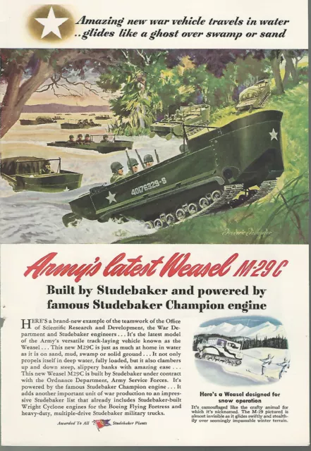 1944 STUDEBAKER advertisement, WWII US ARMY amphibious WEASEL M-29C