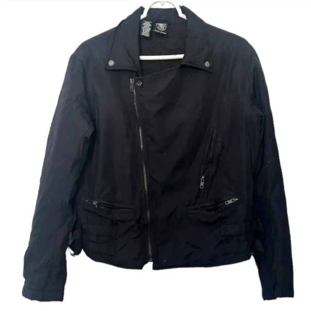 DKNY Women’s Full-Zip Bomber Jacket Size Large Black Moto Biker Rocker Goth Punk