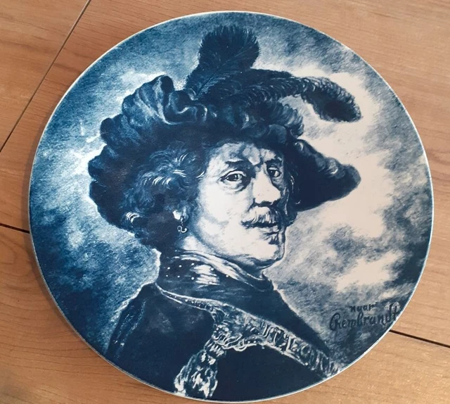 Plat Décoratif Delft Bleu Rembrandt 34 Cm - Céramique Boch - Occasion Bon état - Style Hollandais