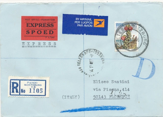South Africa Cover Registered Express 1977 2 Rand Stamp Rsa
