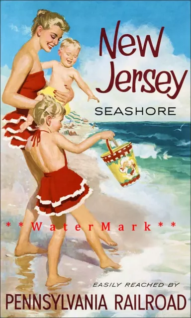 New Jersey Shore 1950 Pennsylvania Railroad Vintage Poster Print Retro Travel