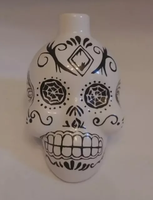 KAH TEQUILA Hand Painted Black & White Sugar Skull EMPTY 50 ML Bottle (G)