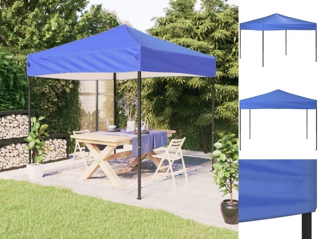 Partyzelt Faltbar Blau 3x3 M Garten Pavillon