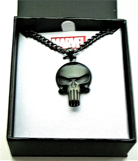 Marvel Comics The Punisher Black Skull Logo Necklace Pendant New NOS Box