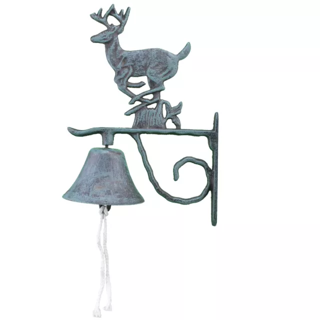 Cast Iron Dinner Bell Running Deer Verdigris